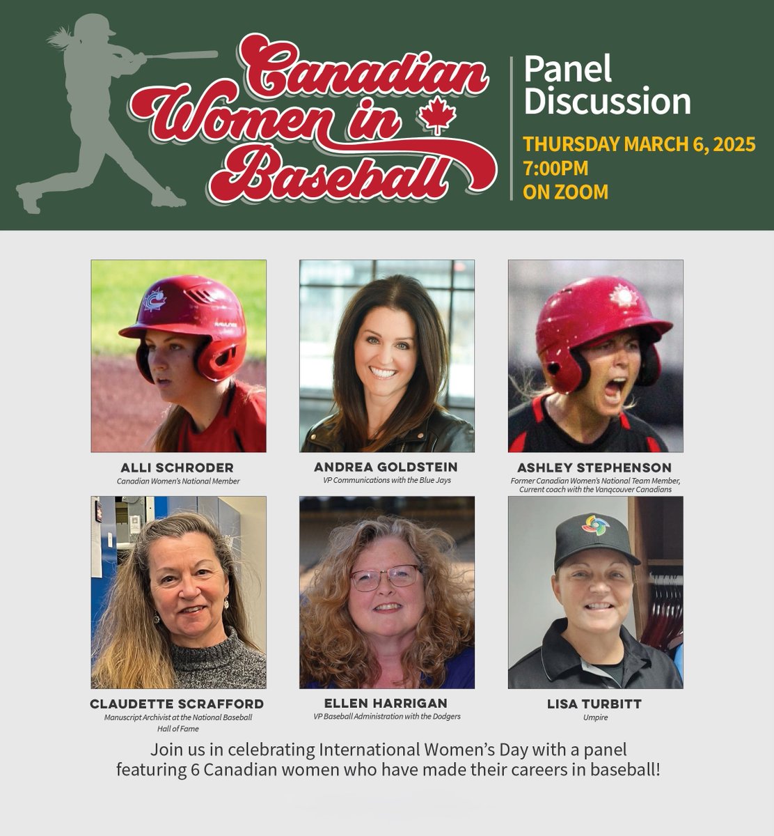 On Thursday March 6 at 7PM on Zoom, join us for the Canadian Women in Baseball Panel! Along with our partners at Rawlings Canada we will be hosting 6 women to discuss their journeys in baseball so far. For more information or to register visit our website at