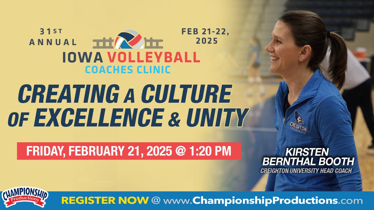 Championship Volleyball Instruction- Videos/Clinic (@champvball) on Twitter photo 🔥The Iowa Volleyball🏐Coaches Clinic kicks off on Friday 2/21/2025 & features an amazing line-up, including the 2024 <a href="/AVCAVolleyball/">AVCA</a> West Region Coach of the Year - <a href="/CreightonVB/">Creighton Volleyball</a>'s <a href="/CoachKBooth/">Coach Booth</a> - fresh off of an Elite Eight appearance, achieving her 500th win as a coach + her 🔥The Iowa Volleyball🏐Coaches Clinic kicks off on Friday 2/21/2025 & features an amazing line-up, including the 2024 <a href="/AVCAVolleyball/">AVCA</a> West Region Coach of the Year - <a href="/CreightonVB/">Creighton Volleyball</a>'s <a href="/CoachKBooth/">Coach Booth</a> - fresh off of an Elite Eight appearance, achieving her 500th win as a coach + her
