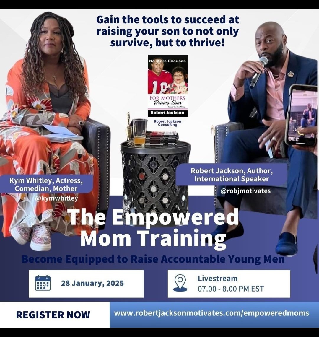 Calling all mothers! Empowerment begins from within. Bring out the best version of you for yourself and for your son! Join author Robert Jackson and actress Kym Whitley to become motivated and empowered!
robertjacksonmotivates.com/empoweredmoms <a href="/StoneKeturah/">Keturah Stone</a> <a href="/thesherylralph/">sheryl lee ralph</a> <a href="/shenitrastokes1/">ASUFanatic🐝</a>