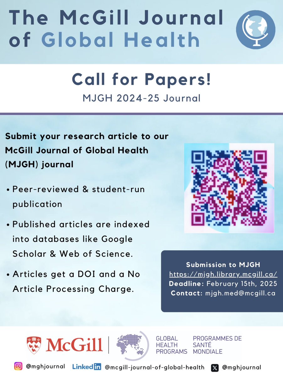 Exciting News! Deadline Extended!

The McGill Journal of Global Health (MJGH) is STILL accepting submissions for its 2024-2025 Volume and you’ve got extra time to share your work! 🌍🩺

🗓️ New Deadline: February 15, 2025