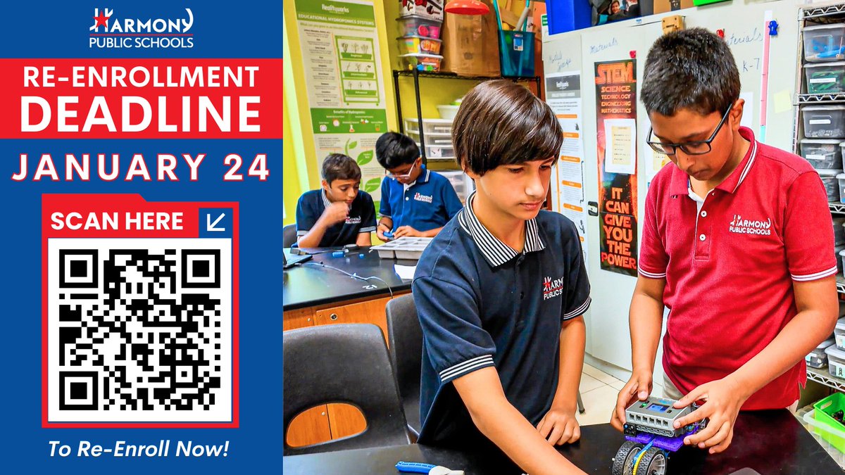 REMINDER! The deadline to get your student(s) re-enrolled for the 2025-26 school year is THIS FRIDAY, Jan. 24! So don't wait -- it only take a few moments to re-enroll! harmonytx.org/reenroll2025