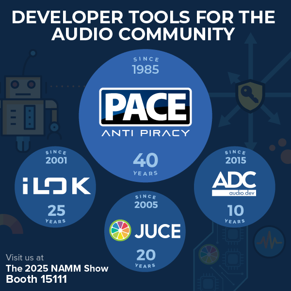 PACE celebrates its 40th anniversary at the <a href="/NAMMShow/">NAMMShow</a> alongside several anniversary milestones for iLok, #JUCE, and ADC.

Visit booth 15111 to discover PACE's latest advancements, reshaping the landscape of #software #protection and license distribution.

paceap.com/events/meet-pa…