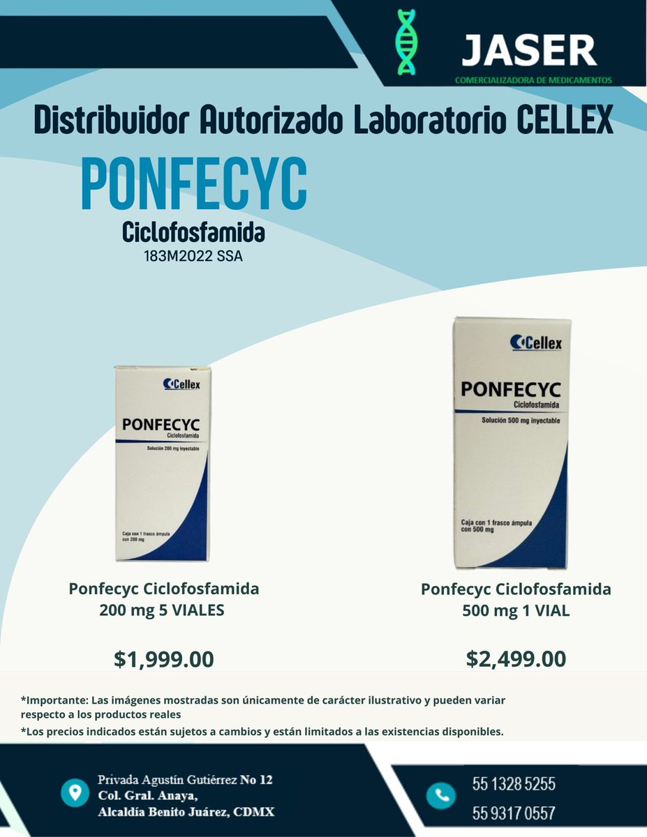 JaserSalud's tweet photo. Hemos logrado la distribución de #PONFECYC, Ciclofosfamida, que se caracteriza por su excelente relación calidad-precio.
Nuestro objetivo es brindar soluciones efectivas y accesibles a nuestros clientes, y con esta nueva adquisición, estamos seguros de cumplir con esa promesa. https://t.co/bZ3REU1pYl