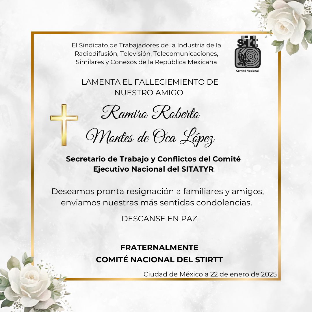 STIRTTnacional's tweet photo. #DescaseEnPaz 🙏🙏🙏Abrazo fraterno @SITATYR_CEN https://t.co/mF1oHy0Cgu