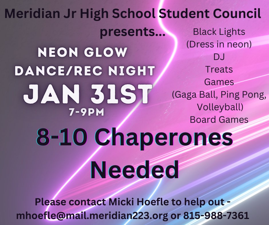 Please call/email Micki Hoefle if you are able to Chaperone!