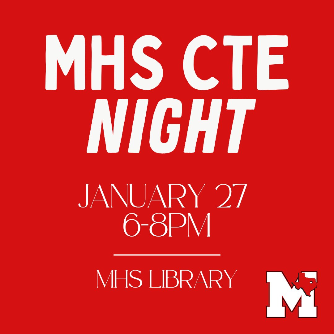 CURIOUS ABOUT CAREER TECHNICAL EDUCATION?

Maypearl High School families are invited to learn more about our growing Career Technical Education programs at the January 27th CTE Night from 6pm-8pm (come and go) in the MHS Library.  Career...
maypearlisd.org/post-details/~…