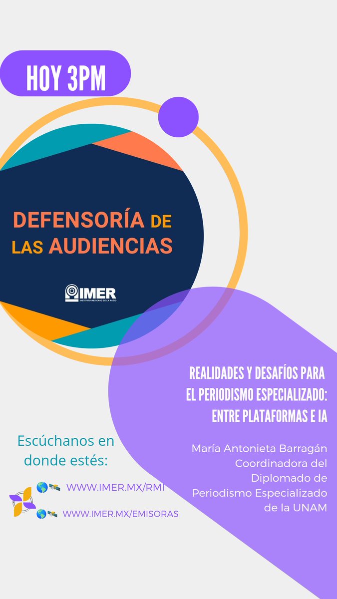 Nuestra #entrevista con la académica y periodista <a href="/mablomeli/">MAB</a> trató sobre los orígenes, desafíos y realidades para el periodismo: ¿Qué significa especializarse?

Si no la escuchaste #alaire en <a href="/imerhoy/">IMER</a> y <a href="/rmiimer/">Radio México Intl.</a> espérala en el #micrositio: imer.mx/audiencias