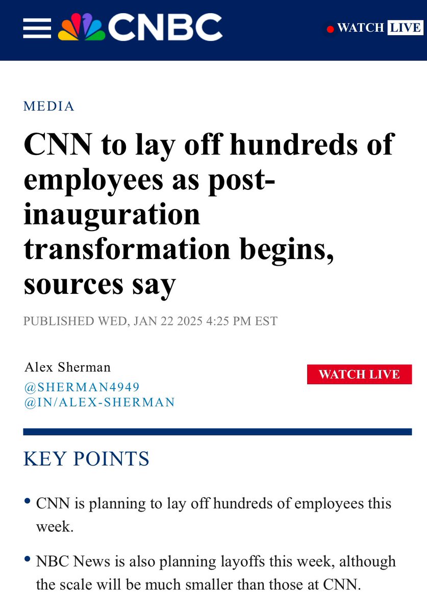 CNN and NBC News announce layoffs in the new Trump era. They have lied to  their audiences for so long, that they no longer have credibility. When the  ratings decline, so does