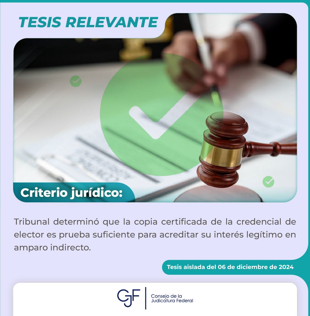 OAJ_Mex's tweet photo. #TesisRelevante | Un Tribunal Colegiado determinó que una copia certificada de la credencial de elector es suficiente para acreditar un interés legítimo en amparo indirecto para defender el #Derecho a un medio ambiente sano 🌲. 

🔗 https://t.co/IPNJRzuV4K https://t.co/q1liy8Sdrw