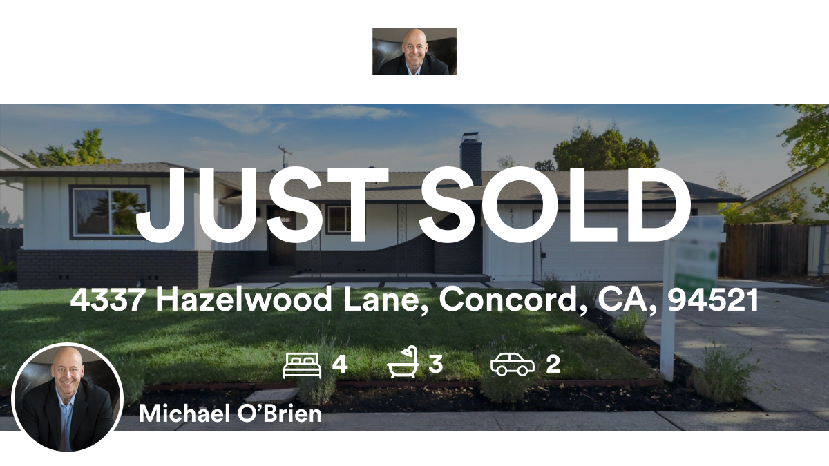 🛌 4 🛀 3 🚘 2
📍 4337 Hazelwood Lane, Concord, CA, 94521

My latest sale on RateMyAgent.
DRE 01112479
rma.reviews/w1o18ip850md

...
#ratemyagent #realestate #OBrien_Real_Estate_Company