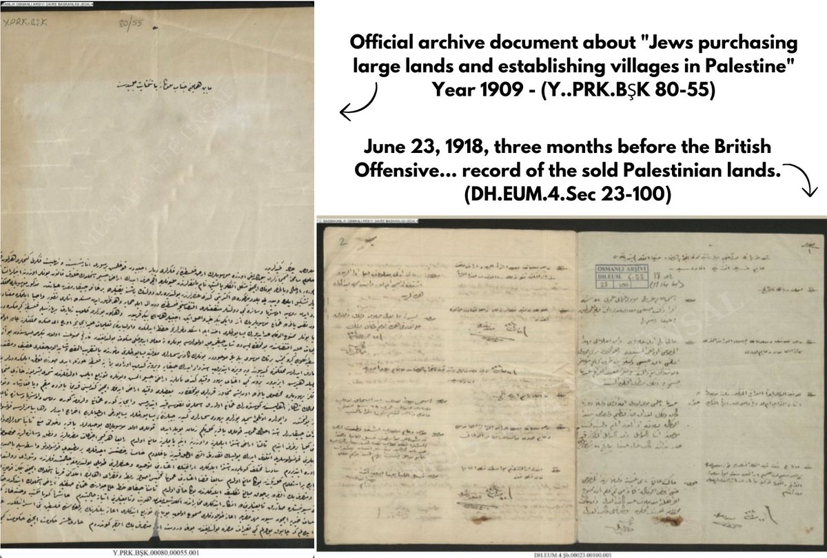 Ottoman Empire (Turkey) records of Palestinian Arabs selling large plots of land to the Palestinian Jews.