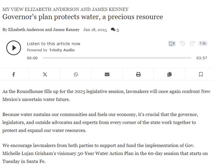 State Engineer-designate Anderson and <a href="/NMEnvDep/">New Mexico Environment Department</a> Sec. Kenney wrote an op-ed in <a href="/thenewmexican/">Santa Fe New Mexican</a> urging lawmakers to support our visionary 50-Year Water Action Plan. Investing now will save #NM money and ensure reliable supplies for future generations. tinyurl.com/3kz8xu2e