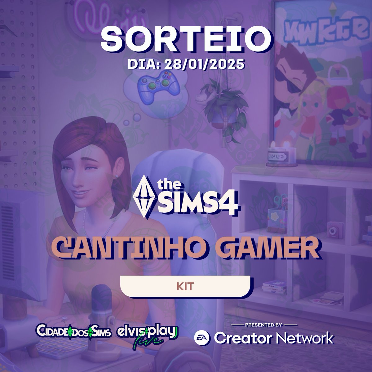 elvisplaylive's tweet photo. 🎮🎉 SORTEIO de UM Kit Cantinho Gamer para PC/MAC ou Console 🎉🎮

💻 Crie o setup dos sonhos no The Sims 4 com itens modernos e nostálgicos da franquia The Sims.

🗓️ Data: 28/01/2025
⏰ Horário: 20h (Horário de Brasília)

Como Participar:

1️⃣ Dê RT na postagem oficial.
2️⃣ Siga @ElvisPlayLive no X (ex-Twitter).
3️⃣ Inscreva-se:
👉 YouTube .com / ElvisPlayLive
👉 Twitch .tv / ElvisPlayLive
4️⃣ Responda ao post marcando 2 amigos + #SorteioCantinhoGamer.

🛑 Compareça à live no dia 28/01/2025 às 20h para validar sua participação!

✨ Obrigado, EA Games, pelo apoio no EA Creator Network / Programa The Sims Creator!

#TheSims4 #SorteioTheSims #CantinhoGamer #SimmersBrasil #EA