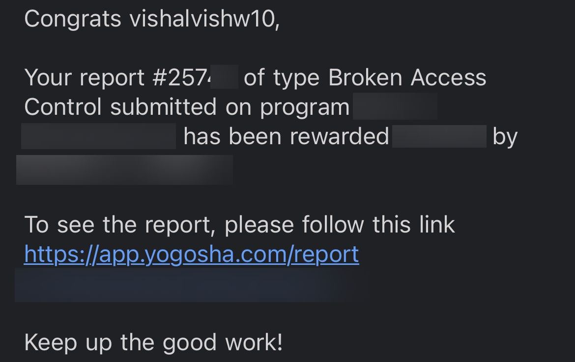 rootxvishal's tweet photo. 🚀 Kicking off the year with some bounty wins! 🚀
🔍 Bug Reports:
2 x Broken Access Control
1 x IDOR (Insecure Direct Object Reference)
2 x Misconfiguration
#bugbountytips #bugbounty #swag #bounty #cybersecurity #bugbountytip #yogosha https://t.co/sNosdWxvUy