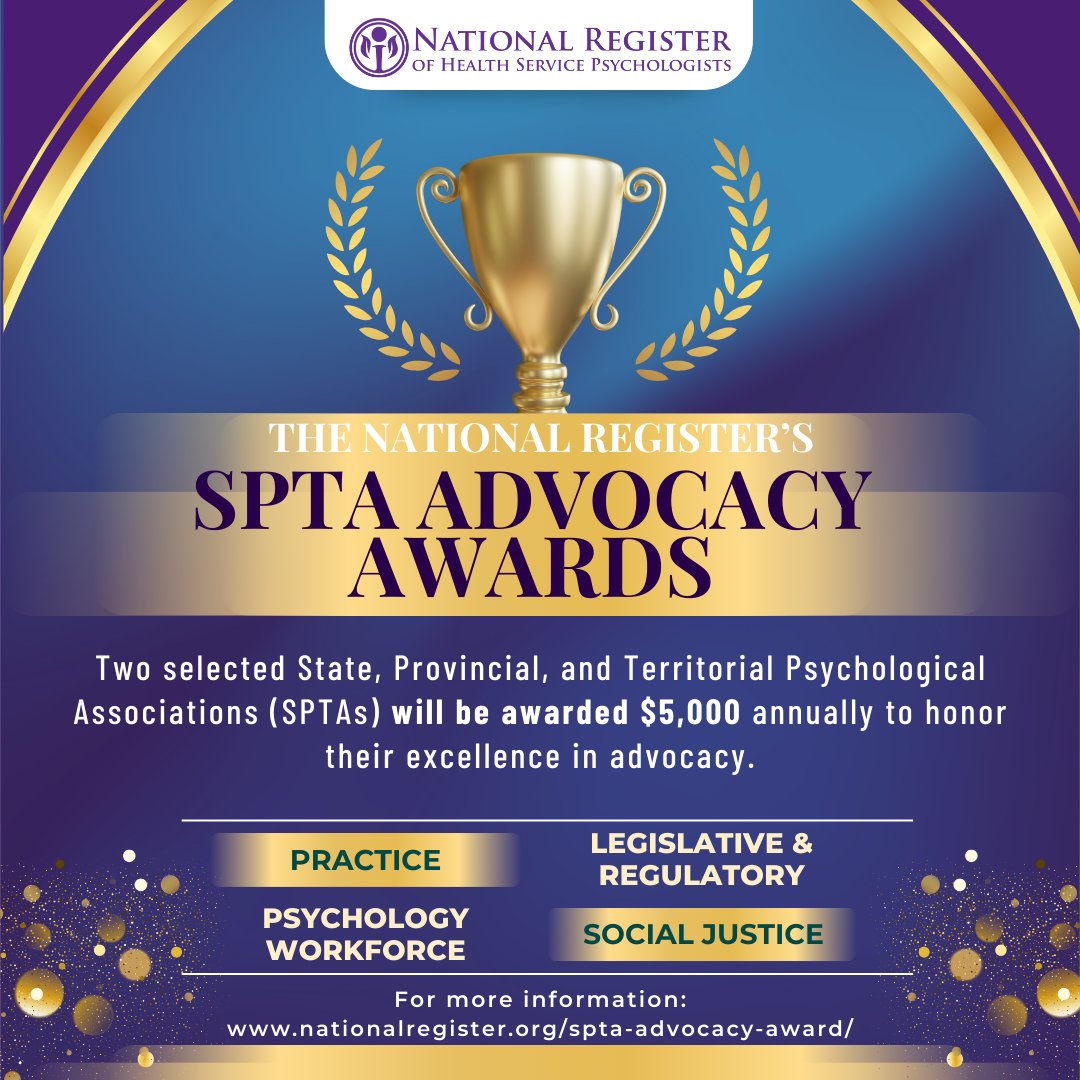 We're excited to announce the SPTA Advocacy Award for State/Provincial/Territorial Psychological Associations to recognize SPTAs doing crucial work! Starting 2025, we’ll offer two $5,000 awards yearly. 
nationalregister.org/spta-advocacy-…