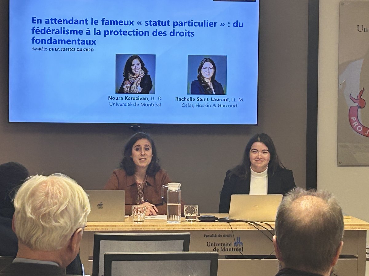 Conférence en cours : "En attendant le fameux « statut particulier » : du fédéralisme à la protection des droits fondamentaux".
🗣️Noura Karazivan, Rachelle Saint-Laurent

📍 Réjoignez-nous au Salon François-Chevrette !

crdp.umontreal.ca/nouvelles/2025…