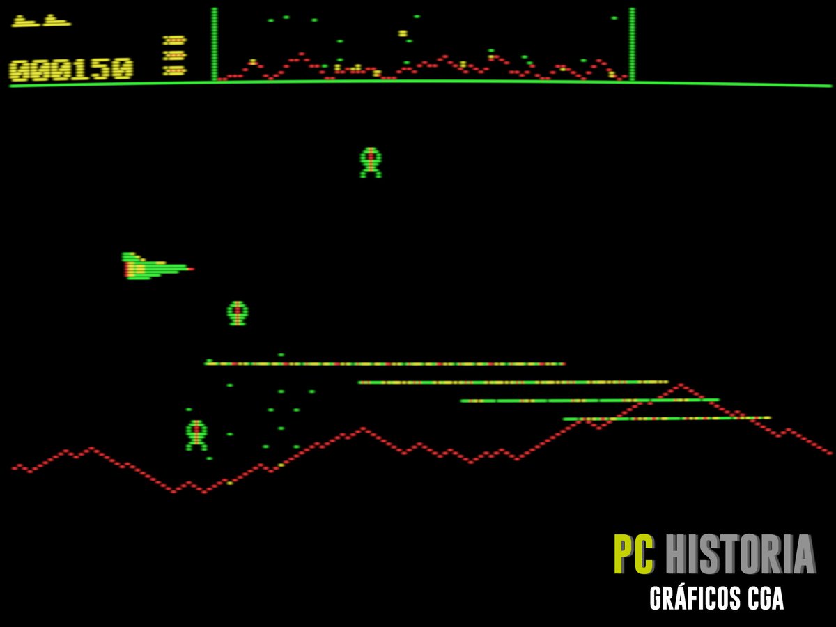 PC__Historia's tweet photo. 🙋🏻‍♂️🚀#DEFENDER (#Williams, 1981) fue un frenético #arcade portado a #IBM #PC en 1983 por #Atarisoft. Pilotamos una nave que debe proteger a la humanidad de oleadas de alienígenas, capaces de convertir a los humanos en mutantes letales. Si fallas, el planeta es destruido.