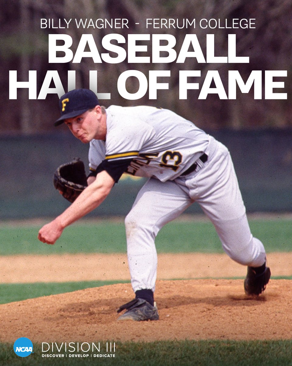 NCAA Division III (@ncaadiii) on Twitter photo From Division III diamonds to Cooperstown ⭐️
Billy Wagner, former <a href="/FerrumAthletics/">Ferrum Athletics</a> pitcher, has been elected to the National Baseball Hall of Fame.
Wagner is believed to be the first former Division III student-athlete to be elected to the <a href="/baseballhall/">National Baseball Hall of Fame and Museum ⚾</a>.
#WhyD3 | #d3baseball From Division III diamonds to Cooperstown ⭐️
Billy Wagner, former <a href="/FerrumAthletics/">Ferrum Athletics</a> pitcher, has been elected to the National Baseball Hall of Fame.
Wagner is believed to be the first former Division III student-athlete to be elected to the <a href="/baseballhall/">National Baseball Hall of Fame and Museum ⚾</a>.
#WhyD3 | #d3baseball