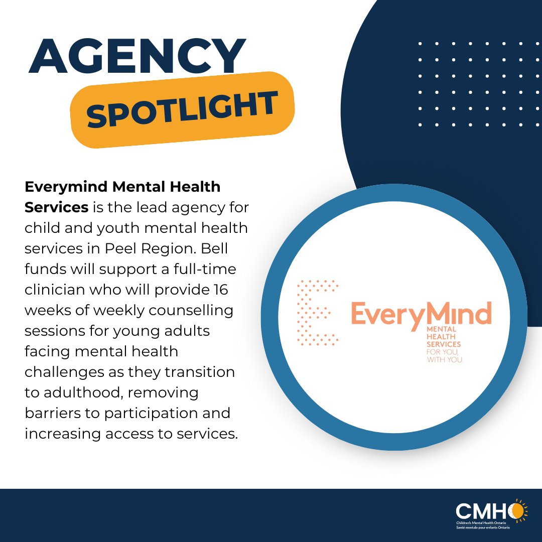 We are pleased to see that two of CMHO’s member agencies received funding through the 2024 #BellLetsTalk Community Fund. 

See how <a href="/ysb_bsj/">Youth Services Bureau</a> and <a href="/EveryMind_ca/">EveryMind</a> are using funds to support infants, children, youth &amp; families in Ontario.

#BellLetsTalkDay #KidsCantWait #MentalHealth