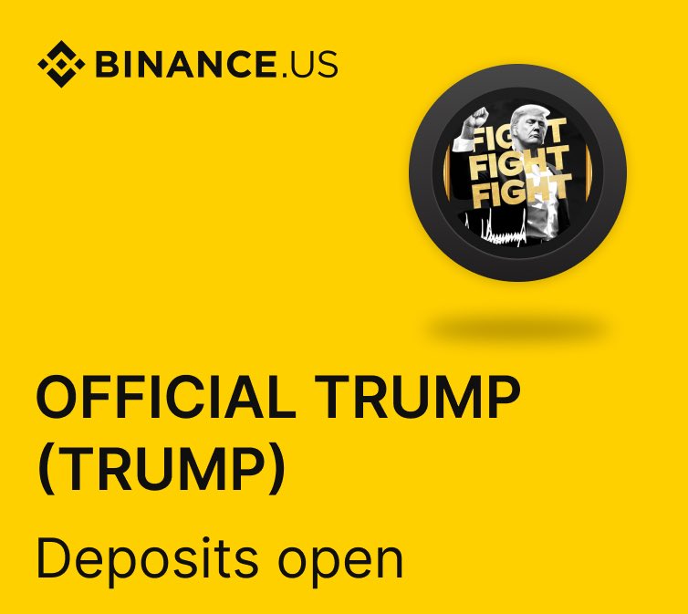 ZeroBSoutlet's tweet photo. 🚨 Binance US lists $TRUMP https://t.co/s744V6jb63