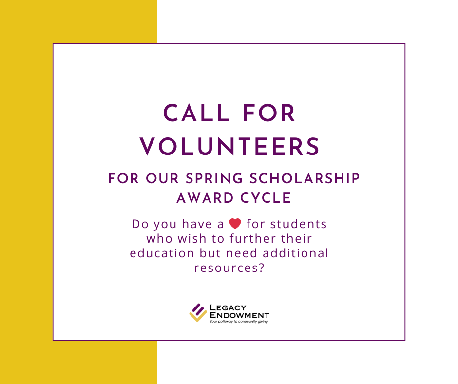 legacyendowment's tweet photo. Legacy is recruiting community volunteers for its Spring scholarship award cycle. Let us know if you are interested in assisting Legacy in our scholarship application review process: https://t.co/UCDPTXvpJn https://t.co/0dQwtXVwVM