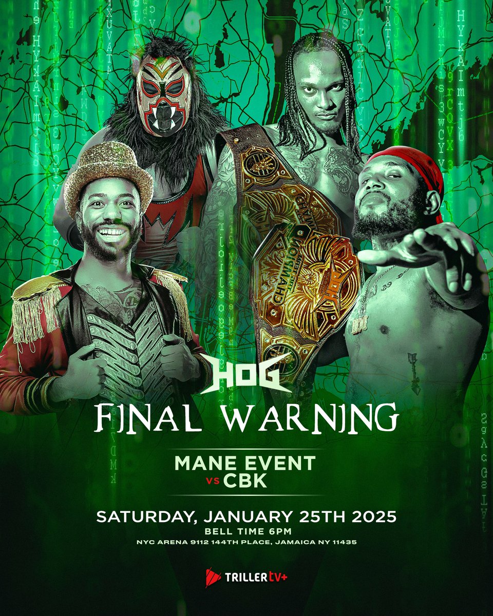 HOGwrestling's tweet image. 🔥BREAKING🔥

This Saturday, Mane Event have an opportunity at regaining the HOG Tag Team Championship as they face Raheem Royal and Jay Armani of the Cold Blooded Killers, BUT will Midas and Lyon be on the same page at #FinalWarning ?! 
@RingmasterMidas @Blazin_Lyon 

BELL TIME