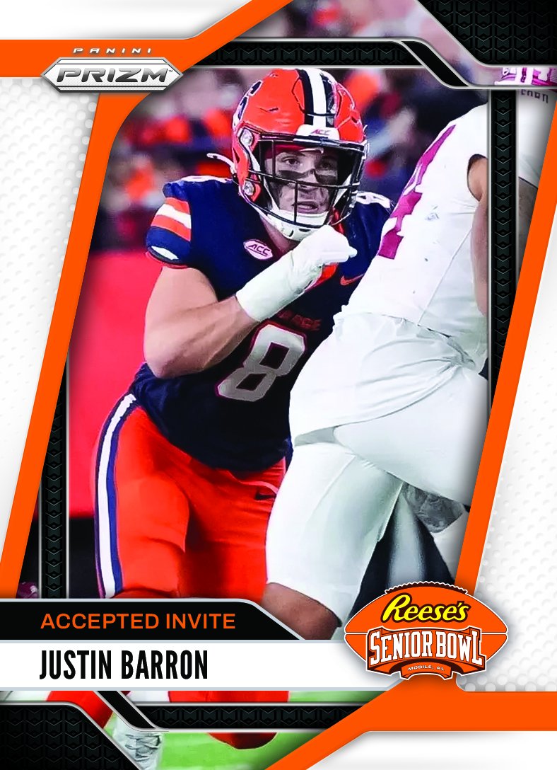 Reese's Senior Bowl (@seniorbowl) on Twitter photo OFFICIAL! LB Justin Barron <a href="/justinbarron22/">Justin Barron🎱</a> from <a href="/CuseFootball/">Syracuse Football</a> is heading to the 2025 Reese's Senior Bowl!!! 🍊🍊🍊 #BestOfTheBest #TheDraftStartsInMOBILE™️
@JimNagy_SB <a href="/PaniniAmerica/">Panini America</a> #RatedRookie OFFICIAL! LB Justin Barron <a href="/justinbarron22/">Justin Barron🎱</a> from <a href="/CuseFootball/">Syracuse Football</a> is heading to the 2025 Reese's Senior Bowl!!! 🍊🍊🍊 #BestOfTheBest #TheDraftStartsInMOBILE™️
@JimNagy_SB <a href="/PaniniAmerica/">Panini America</a> #RatedRookie