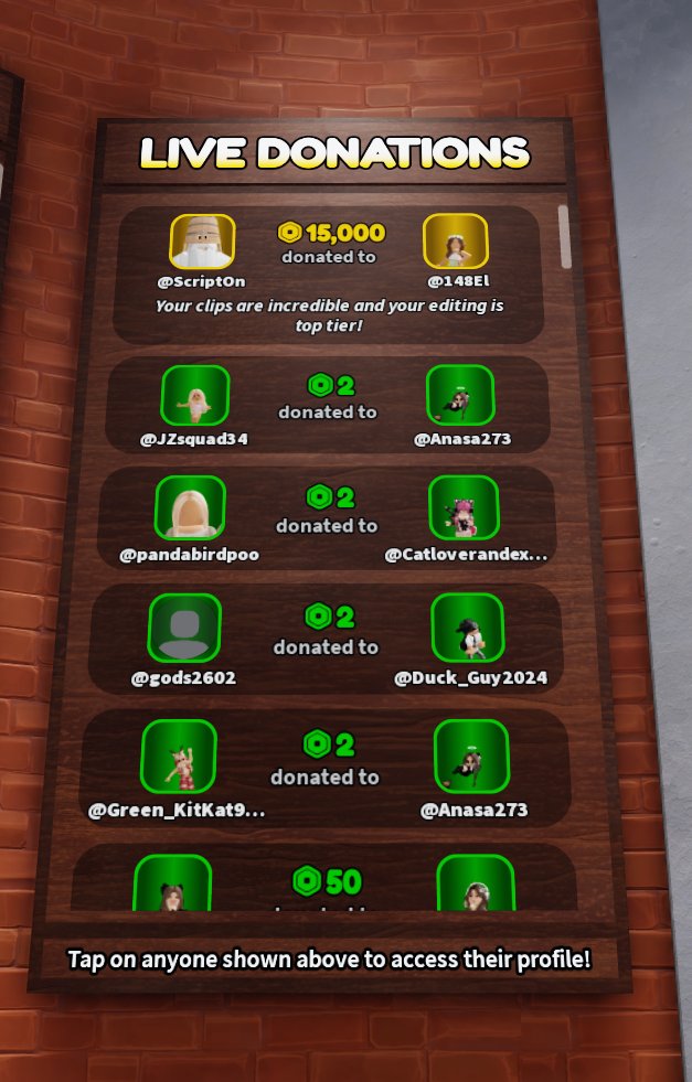 We refreshed the donations wall in <a href="/robloxClipIt/">Clip It</a> last night -
 
Here's a before/after. The new interface allows for profile donation wall messages to appear on the public donation wall in the Lobby!|

#RobloxDev #Roblox