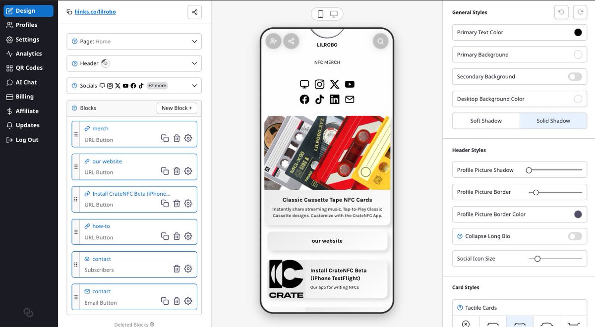 I was really impressed with Liinks after seeing a local musician's customization of their page.

We're going to be hitting a lot of in-person events and this is a great way for us to get info about all our products, how-to's, and feedback forms in 1 concise place!

We enabled the