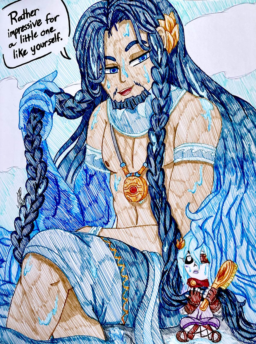 Pyra_Arts's tweet photo. When I watched "Ruthlessness" for the first time, absolutely fell in LOVE with @IllustratorNeal's Poseidon. Plus his hair looks so fun to braid out (despite the grand length and amount teehee) >u< https://t.co/QVAodWXUtC