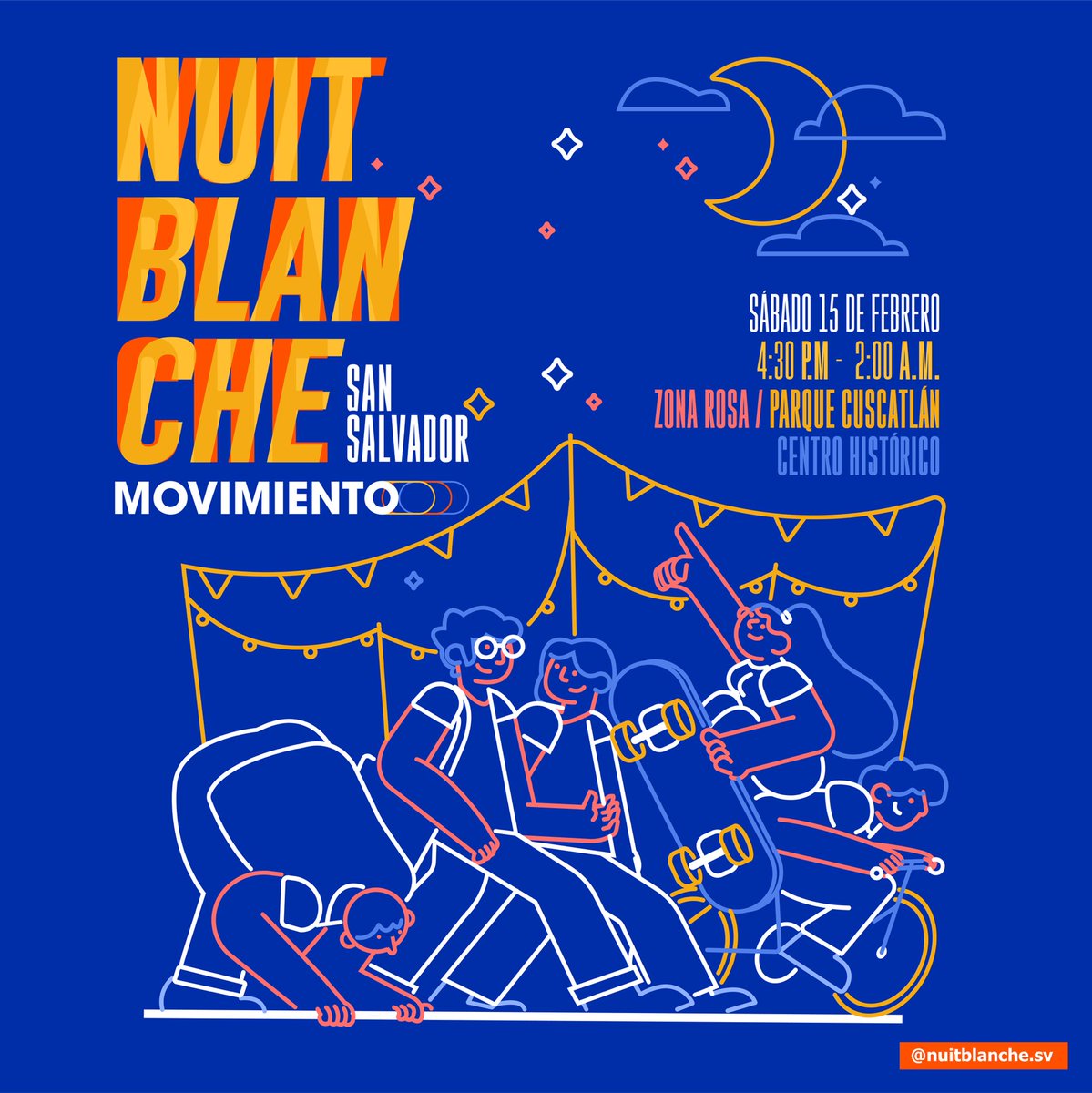 ¡La espera terminó!🌙

iLa Nuit Blanche San Salvador regresa el sábado 15 de febrero con su 6ta edición bajo el tema de “Movimiento”!

Prepárate para una noche mágica llena de arte, música y cultura en Zona Rosa, Centro Histórico y Parque Cuscatlán 🇸🇻