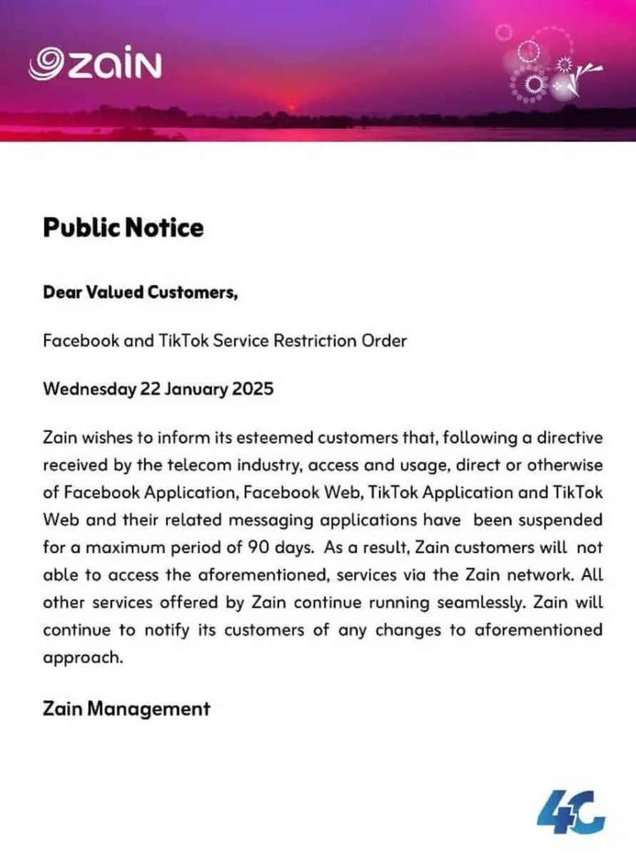 aguek_ajing's tweet photo. South Sudan banned social media.
The South Sudan National Communications Authority issued a circular banning Facebook and Tiktok for 90 days. https://t.co/si7rwjBU4g