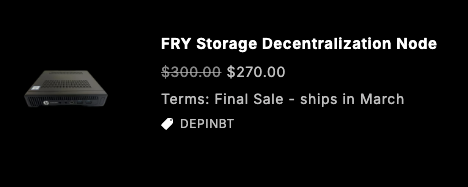 DePINBetaTester's tweet photo. 📣PSA for anyone with @FrysCrypto miners: 
1) You need to register your devices: https://t.co/HRyVX6u2xt
2) You need to claim rewards vs the automatic distribution in the past (same link as above) 
3) There is now a vesting schedule and rewards will become available over a rolling 30 day period 
4) Storage Decentralization Nodes are now available at Helium Deploy with Fry discount code DEPINBT: https://t.co/enLpwQg9IH 

#FryNetworks @Algorand @PeraAlgoWallet #Crypto #Algorand #PeraAlgo #FryFoundation