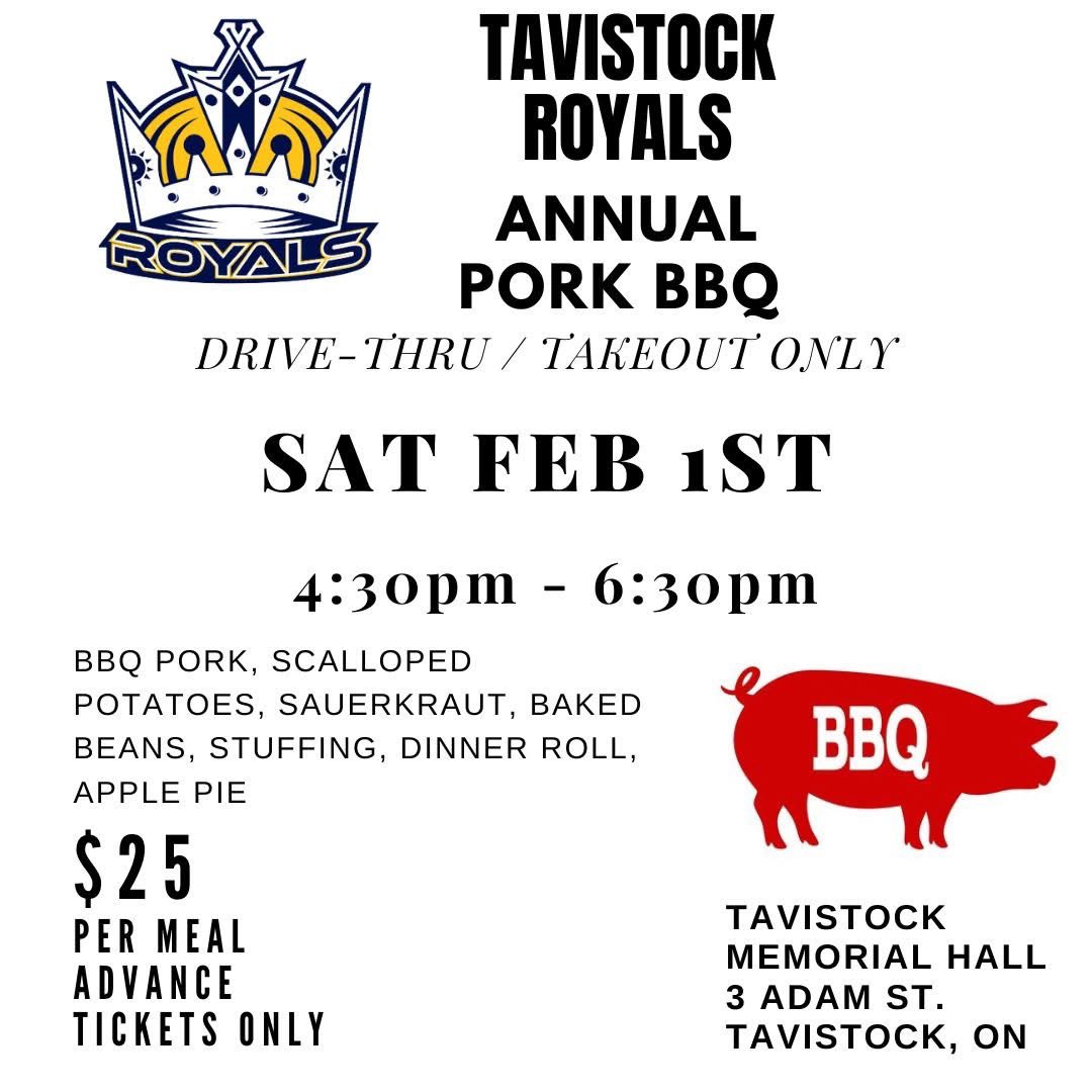 The Royals Annual Pork BBQ is fast approaching!  Tickets avail for pickup at South Easthope Insurance in Tavistock or through any player or exec member.  $25, advance Tickets only. This is a drivethru event!