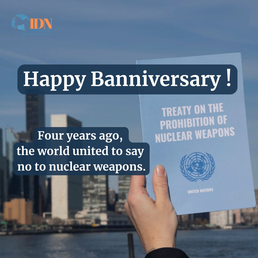 Four years ago, the Treaty on the Prohibition of Nuclear Weapons (TPNW) came into force : 
🔸 a historic milestone towards a word free of nuclear threats
🔸 recognizing the victims of Hiroshima and Nagasaki

📅 See you at the Third Meeting of States Parties in March at the <a href="/UN/">United Nations</a> !