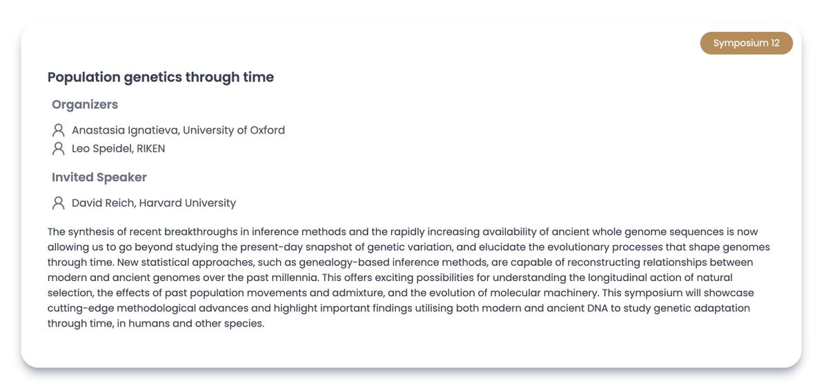 Leo Speidel (@leo_speidel) on Twitter photo One week to the abstract submission deadline for SMBE 2025, Beijing 20-24 July! smbe2025.scimeeting.cn
<a href="/ana_ignatieva/">Anastasia Ignatieva</a> and I are organising a symposium on popgen through time: using ARGs, aDNA, or otherwise to understand the evolutionary processes that shape genomes through time. One week to the abstract submission deadline for SMBE 2025, Beijing 20-24 July! smbe2025.scimeeting.cn
<a href="/ana_ignatieva/">Anastasia Ignatieva</a> and I are organising a symposium on popgen through time: using ARGs, aDNA, or otherwise to understand the evolutionary processes that shape genomes through time.