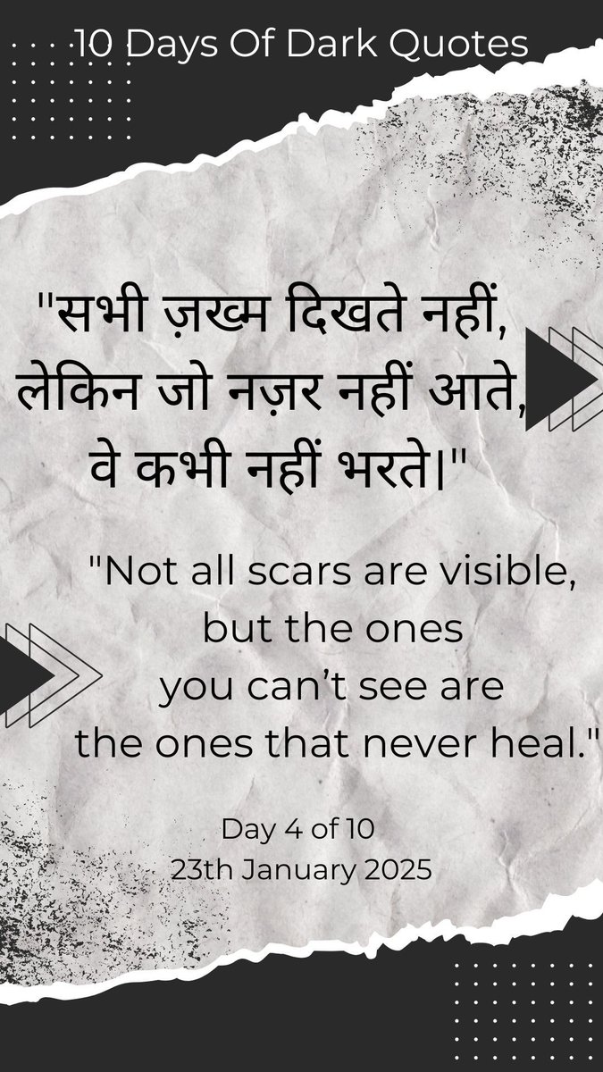 "सभी ज़ख्म दिखते नहीं, लेकिन जो नज़र नहीं आते, वे कभी नहीं भरते।"

"Not all scars are visible, but the ones you can't see are the ones that never heal."

❤💕🌺🎯
Follow Us And Get Instant Follow Back 💯💯