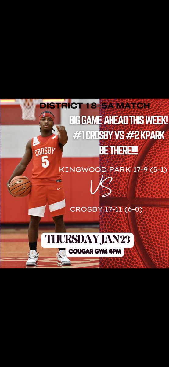Game On!!!! Tomorrow 4pm Cougar Gym! Be there! Battle for top spot in District!