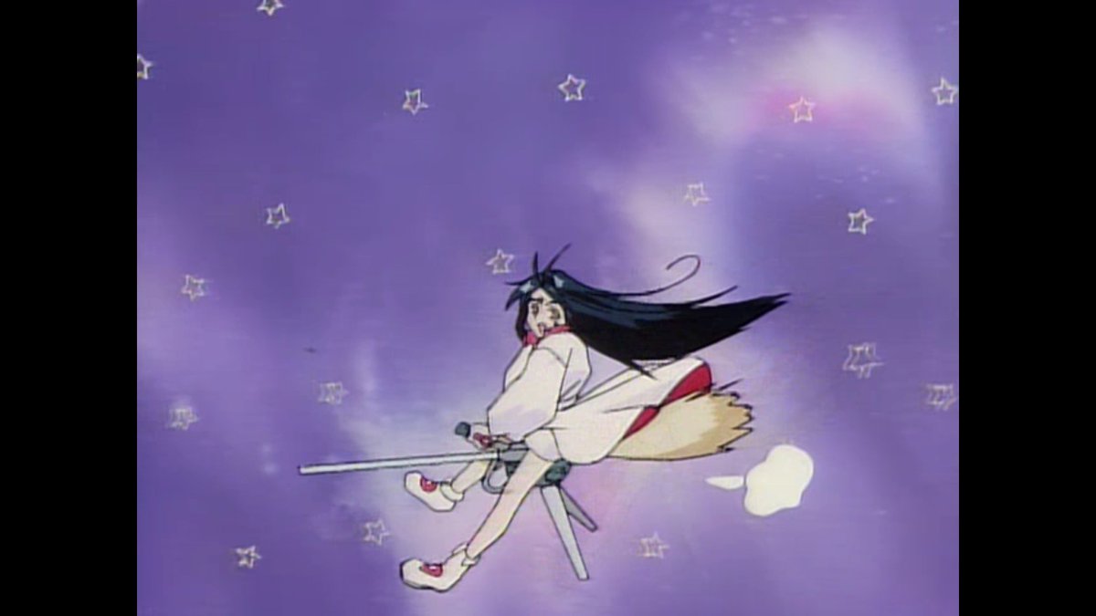 Chumpersonable's tweet photo. extremely love the gag in the Oh My Goddess OP where Belldandy has a regular witch's broom, Skuld has some sort of tech broom and Urd has...

god we love Urd https://t.co/bSS33R2oz6