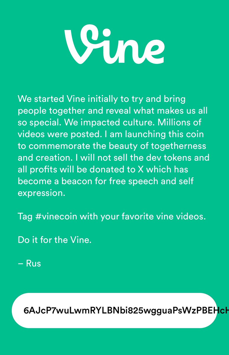 RichCashNFT's tweet photo. All profits going to @X !!

Creator of $Vine is behind this Coin! 

Something is happening behind the scenes!

A big announcement soon for $Vine !

Do it for the #Vinecoin https://t.co/EyZz5Le3a2