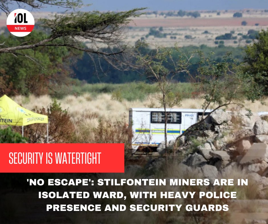 IOL's tweet photo. The North West department of health says all illegal miners who are hospitalised at the Hospital are in a stable condition and are also heavily guarded.
#news #northwest #stillfontein #illegalminers #security #heavilyguarded

Read on
https://t.co/F6HJbn9dZO https://t.co/a6O1yiieQ4