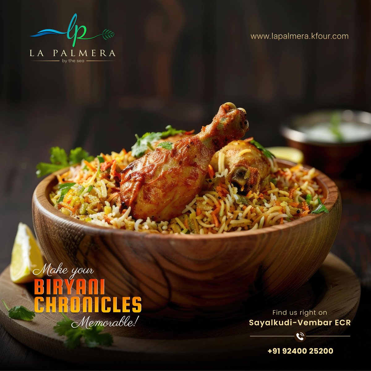 KFourHotel's tweet photo. Make your Biryani Chronicles Memorable @ La Palmera!! 

https://t.co/tOvlpbn6KP

Find us right on the Sayalkudi-Vembar ECR

For enquiries, call +91 92400 25200

#LaPalmera #BeachResort #Restaurants #GulfCatch #Families #Ambience #Villas #SayalkudiVembarECR #Restaurants #Kfour https://t.co/mUU9ZMzzD4
