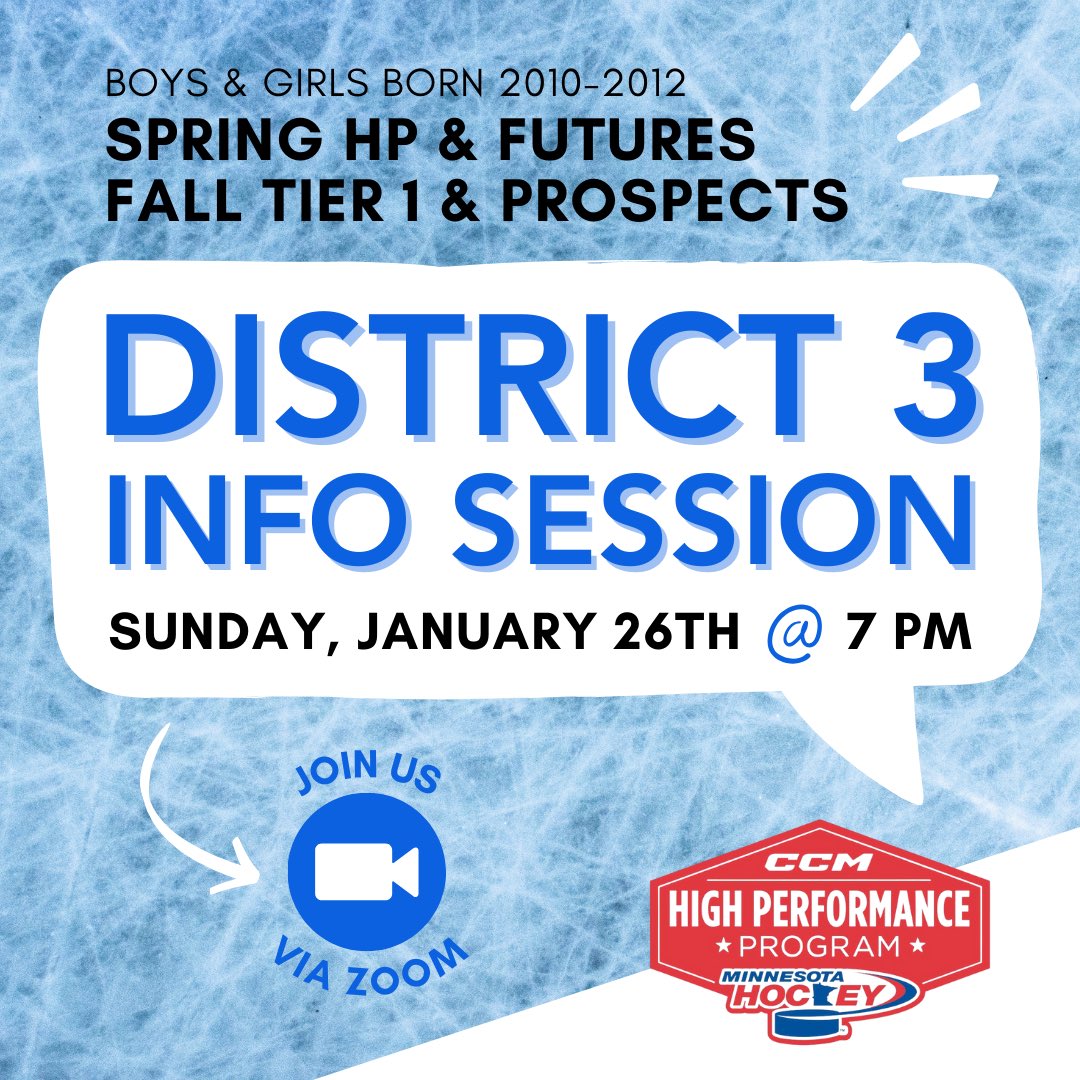 🤳📢D3 Info Session Upcoming!📢🤳
Join us on Zoom on January 26th at 7pm to learn all about District 3 and our High Performance, Futures, and Tier 1 programs!

Tap the link in the bio to join the meeting!