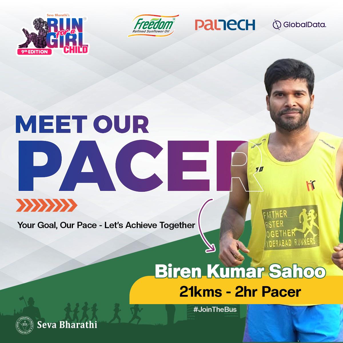 sevabharathitg's tweet photo. Gear up for the 9th Edition of #RunForAGirlChild with our incredible #21KPacer,Biren Kumar Sahoo! He’ll be your dependable guide, leading you mile after mile toward #AchievingYourGoal. 
👉https://t.co/aI1e4n12de

#EmpowerWithBirenSahoo #PaceWithPurpose #RunForChange #SevaBharathi https://t.co/zjq4tLQmyU