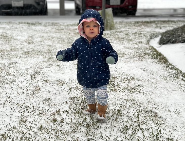 And this was my grand daughter just south of Houston, Texas yesterday. Winter wonderland in the Deep South