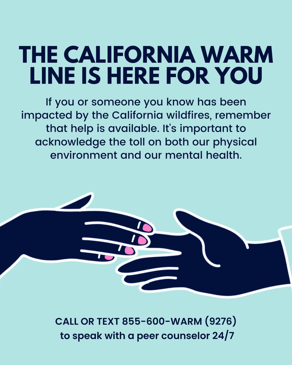 MentalHealthSF's tweet photo. 💬 Call or Text: 855-600-WARM (9276) to speak with a counselor 24/7
It's okay to reach out for guidance during tough times. You don't have to face this alone. Take care of yourself, stay safe, and don’t hesitate to reach out.
#MentalHealthMatters #SoCalFires #WarmLine https://t.co/kGRGvZ8aIu