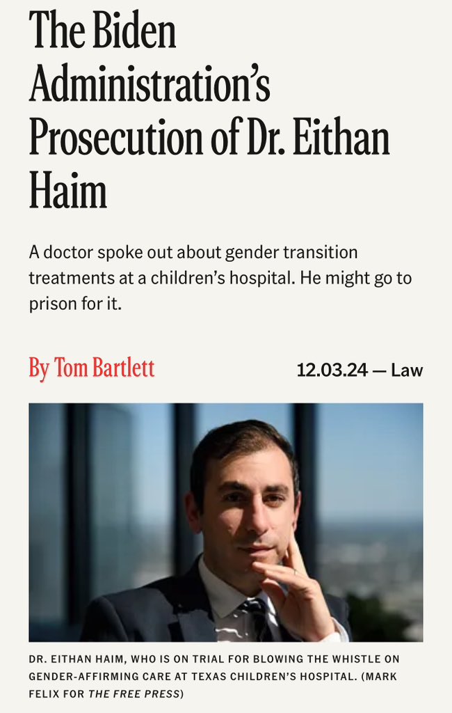 ChloeCole's tweet photo. Can somebody close to Pres Trump please recommend a pardon for @EithanHaim?

He’s being politically persecuted for blowing the whistle on the illegal gender transitions carried out by Texas Children’s Hospital.

He doesn’t deserve this, he’s a hero. @elonmusk @realDonaldTrump https://t.co/9R6Pyu5yc6