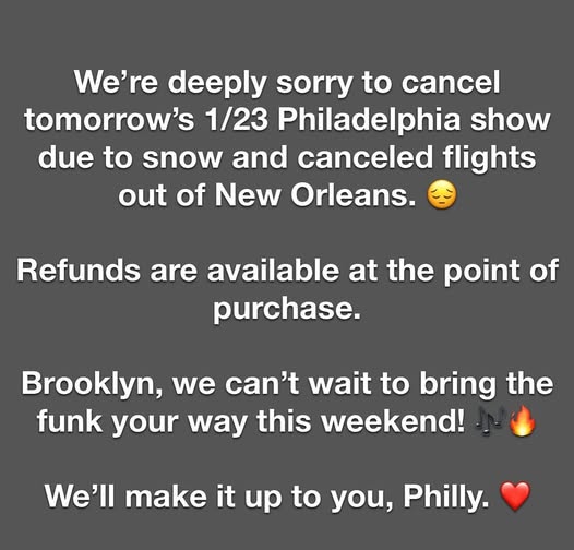 A message from <a href="/GalacticFunk/">Galactic</a> about tomorrow's show at <a href="/BBowlPhilly/">Brooklyn Bowl Philadelphia</a>
