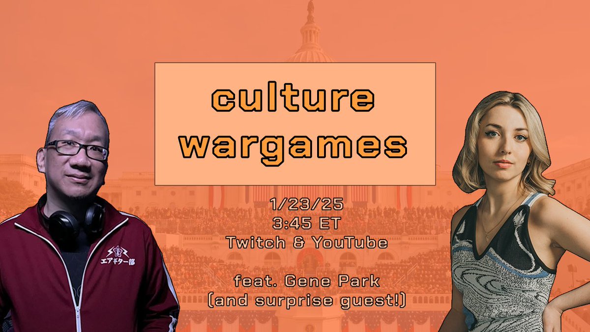 🚨 Tomorrow I'm launching 'Culture Wargames', a live show where I explain the right's obsession of the week and how it affects you. 

This week, I'm joined by the wonderful <a href="/GenePark/">Gene Park</a> 
and a surprise guest to talk about our Woke Military™️. 

Don't miss it: twitch.tv/katmabu