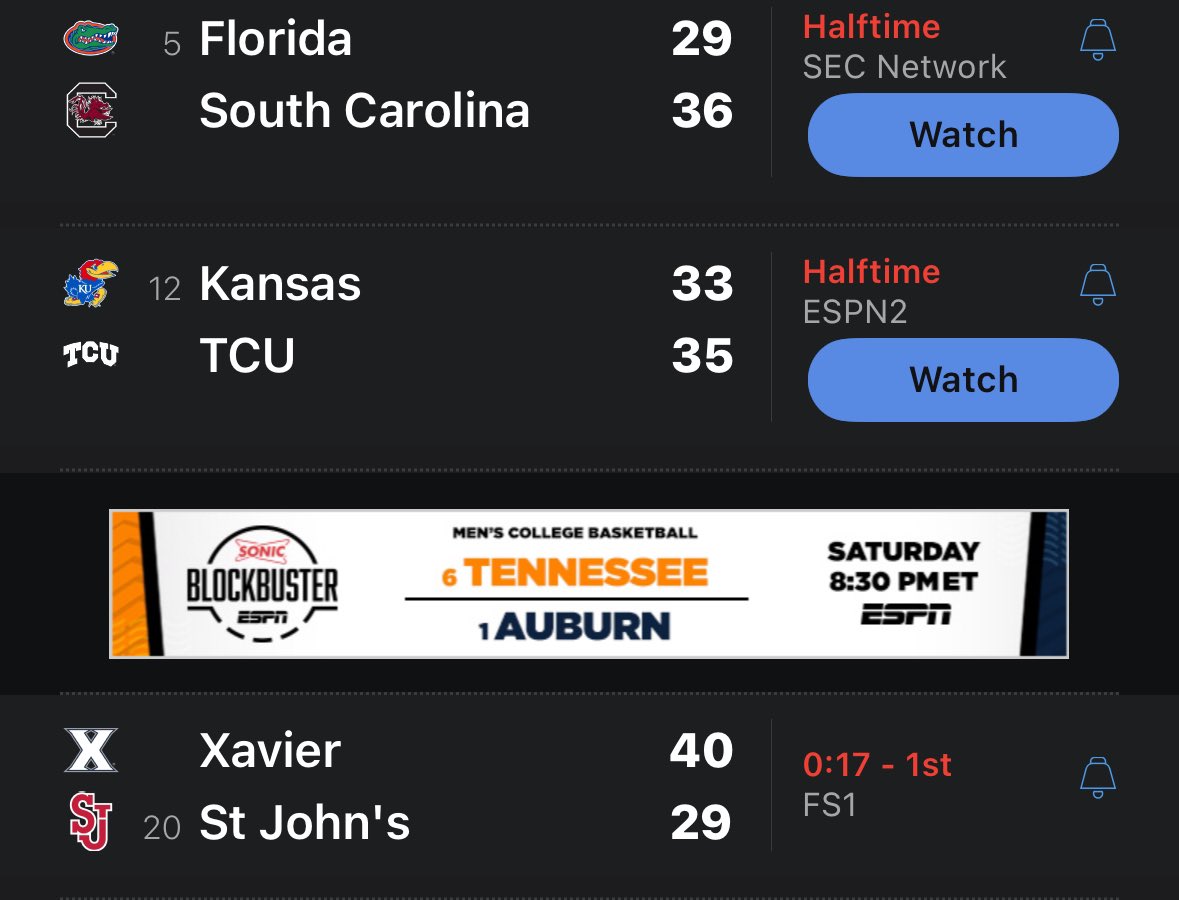 Didn’t have these Halftime scores on the bingo card tonight.